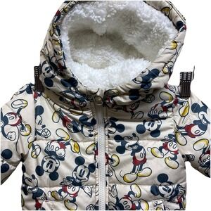 Disney Junior Mickey Mouse Hooded Puffer Jacket Size 2T Sherpa